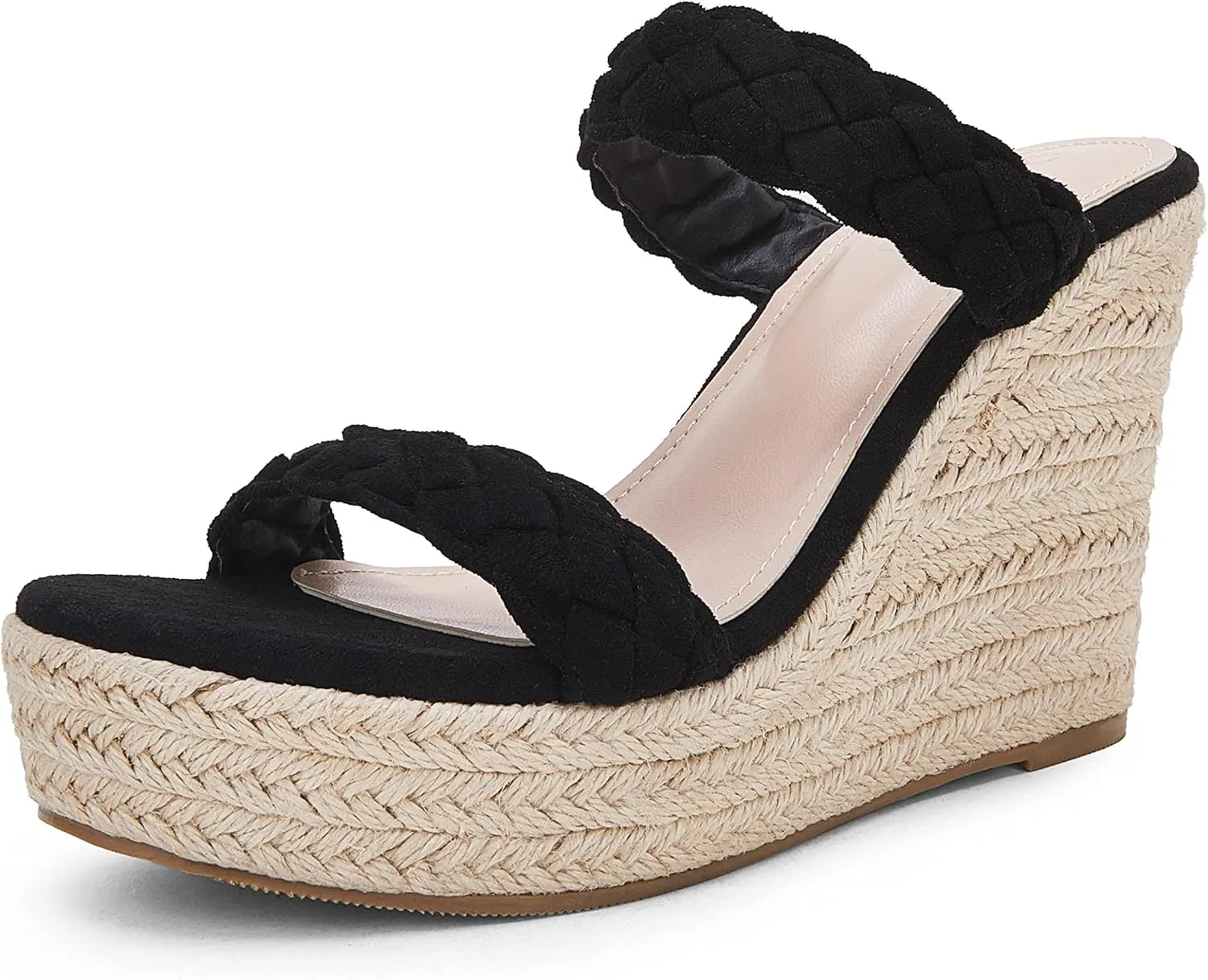 Coutgo Womens Wedge Platform Sandals Espadrilles Two Strap Woven Slip On Summer Cute Slide Sandals