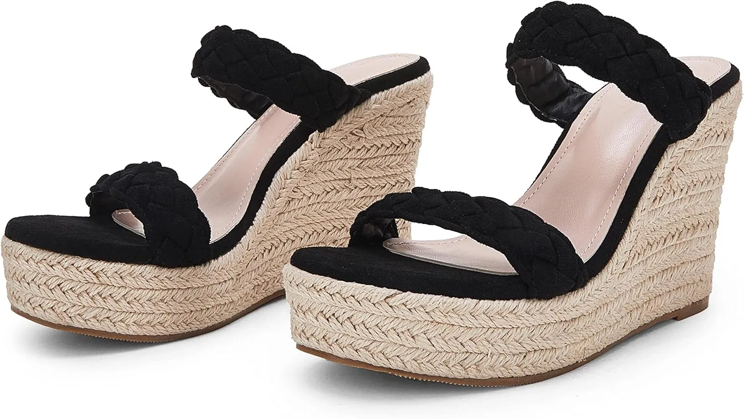 Coutgo Womens Wedge Platform Sandals Espadrilles Two Strap Woven Slip On Summer Cute Slide Sandals