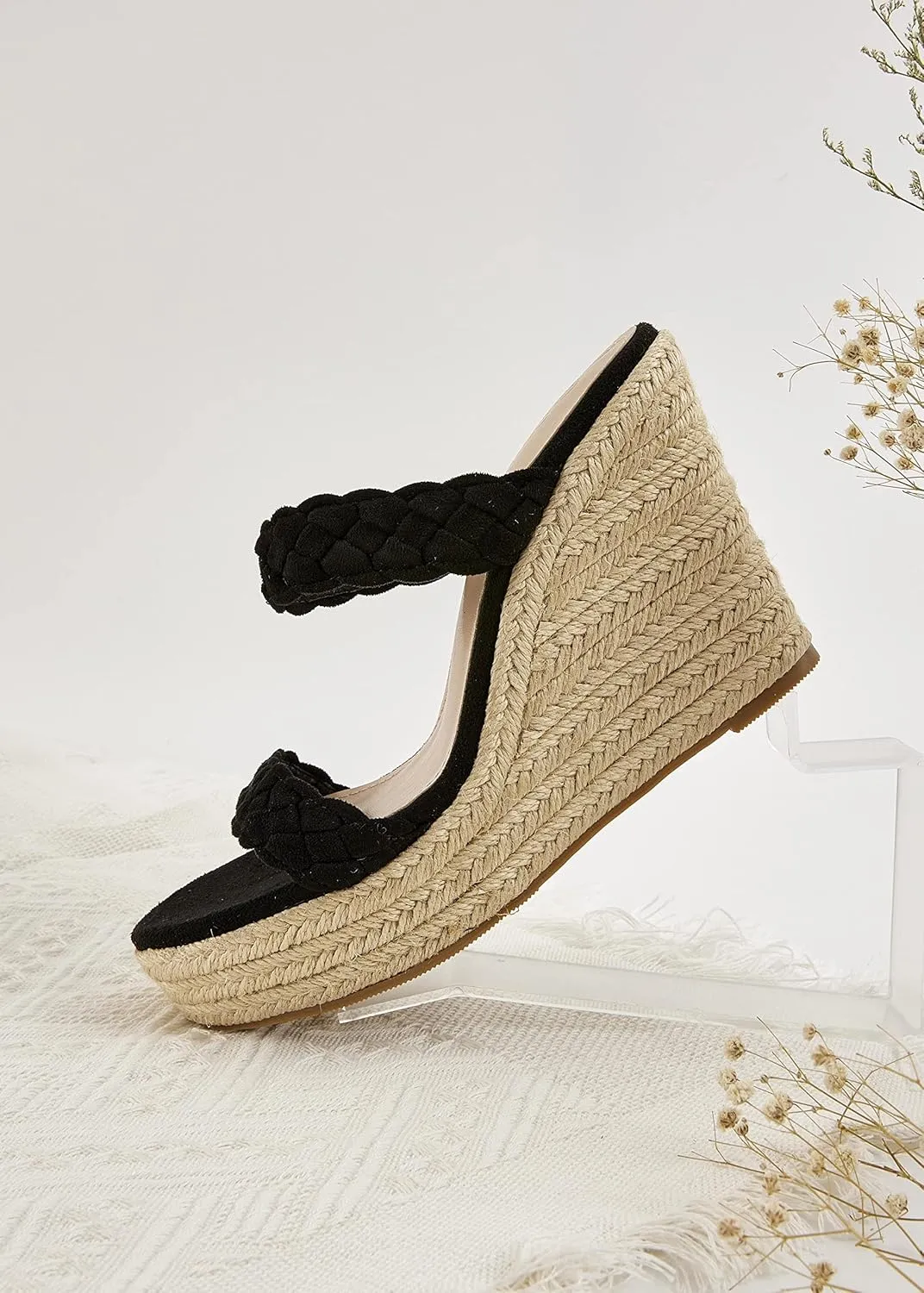 Coutgo Womens Wedge Platform Sandals Espadrilles Two Strap Woven Slip On Summer Cute Slide Sandals