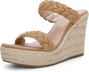 Coutgo Womens Wedge Platform Sandals Espadrilles Two Strap Woven Slip On Summer Cute Slide Sandals