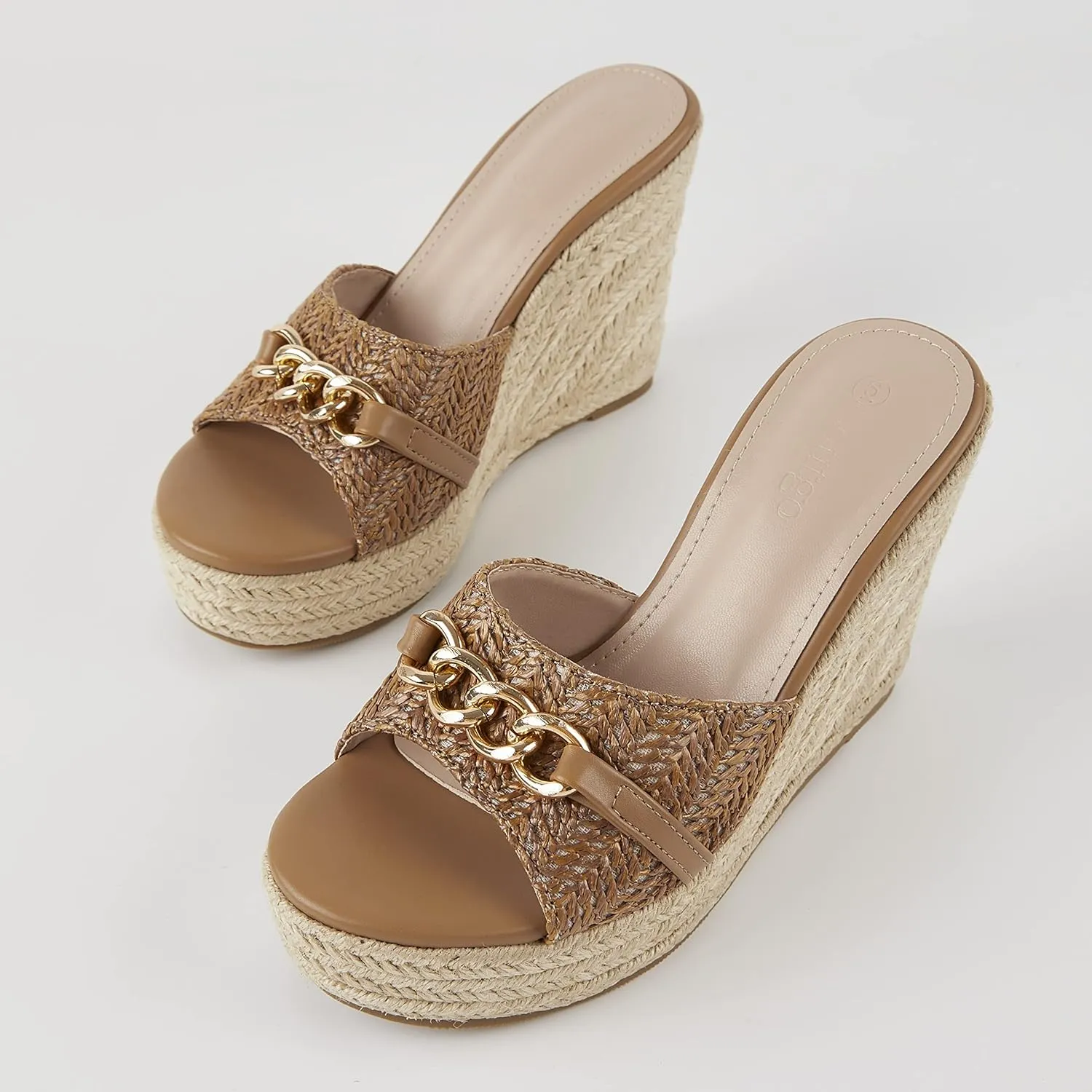 Coutgo Women's Wedge Sandals Platform Espadrille Heel Chain Slip On Casual Summer Slides