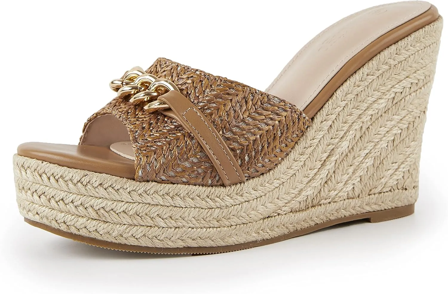 Coutgo Women's Wedge Sandals Platform Espadrille Heel Chain Slip On Casual Summer Slides