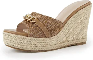 Coutgo Women's Wedge Sandals Platform Espadrille Heel Chain Slip On Casual Summer Slides