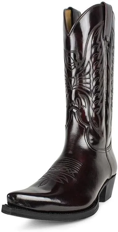 Cowboy Boots Men Boots Pointed Toe Vintage Square Toe Chunky Block Heel Pointed Mid-Calf Leather Western Boots
