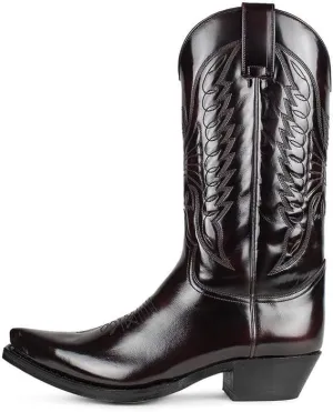 Cowboy Boots Men Boots Pointed Toe Vintage Square Toe Chunky Block Heel Pointed Mid-Calf Leather Western Boots