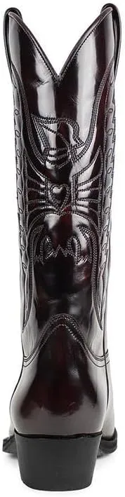 Cowboy Boots Men Boots Pointed Toe Vintage Square Toe Chunky Block Heel Pointed Mid-Calf Leather Western Boots