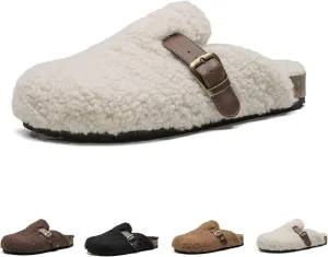 CT-Tebrun Women Shearling Slipper，Buckled Sherpa-effect Loafers With Round Toe Clog Soft Fuzzy Slip On Mules Women's Slippers