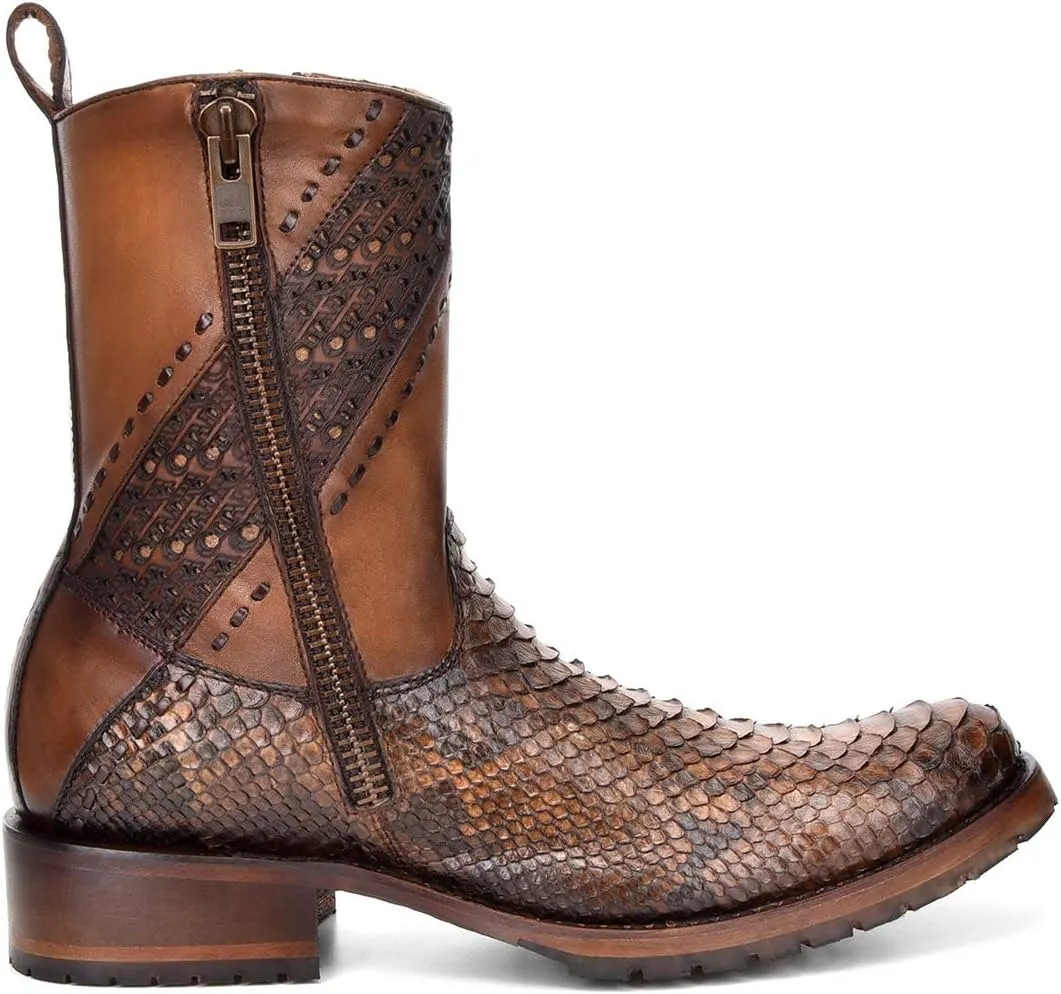 Cuadra Men's Boot in Genuine Python Leather and Bovine Leather with Zipper