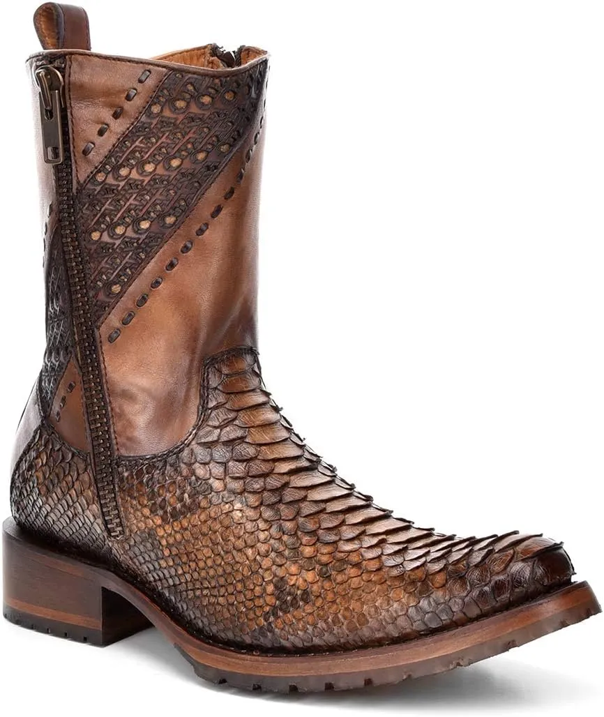 Cuadra Men's Boot in Genuine Python Leather and Bovine Leather with Zipper