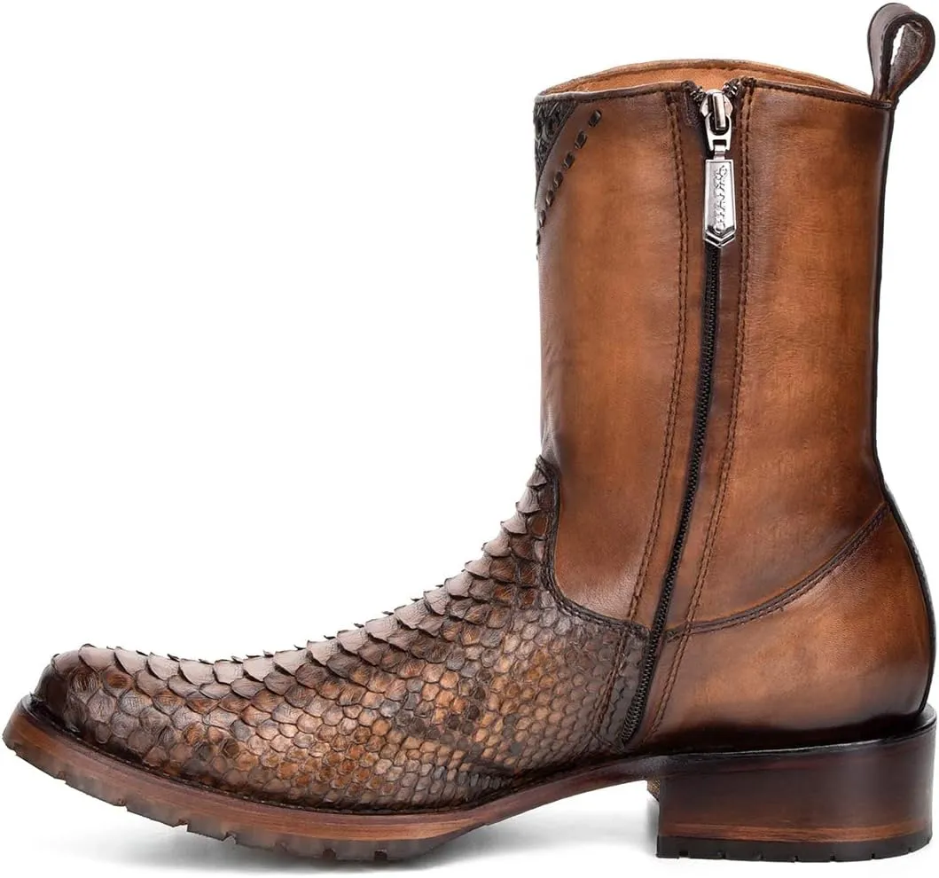 Cuadra Men's Boot in Genuine Python Leather and Bovine Leather with Zipper