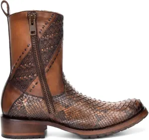 Cuadra Men's Boot in Genuine Python Leather and Bovine Leather with Zipper