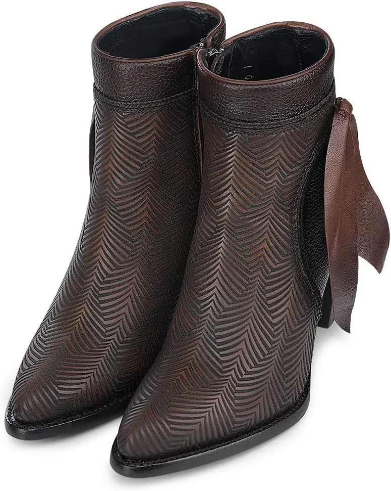 Cuadra Women's Genuine Leather Bootie with Decorative Fringe Brown 3F0PRS