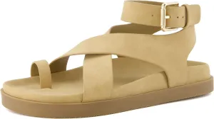 CUSHIONAIRE Women's Entry ankle wrap footbed sandal with  Comfort, Wide Widths Available