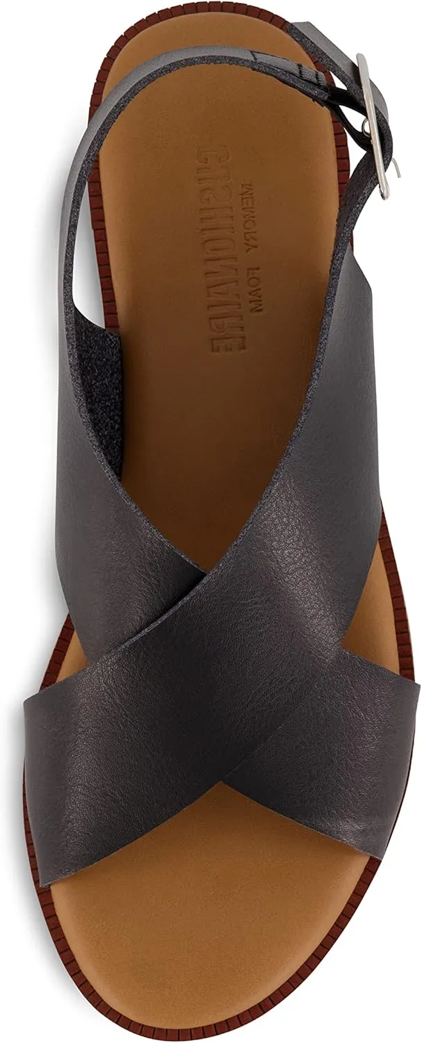 CUSHIONAIRE Women's Lake cross band sandal  Memory Foam