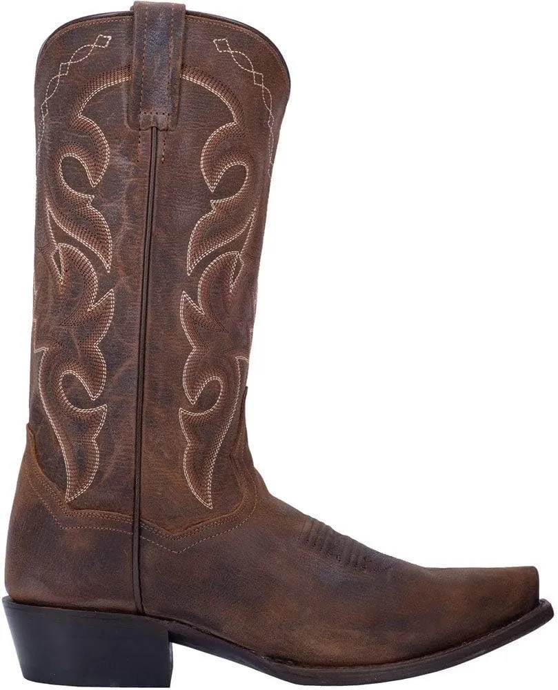 Dan Post Mens Renegade Distressed Embroidered Snip Toe Pull On Dress Boots Mid Calf - Brown