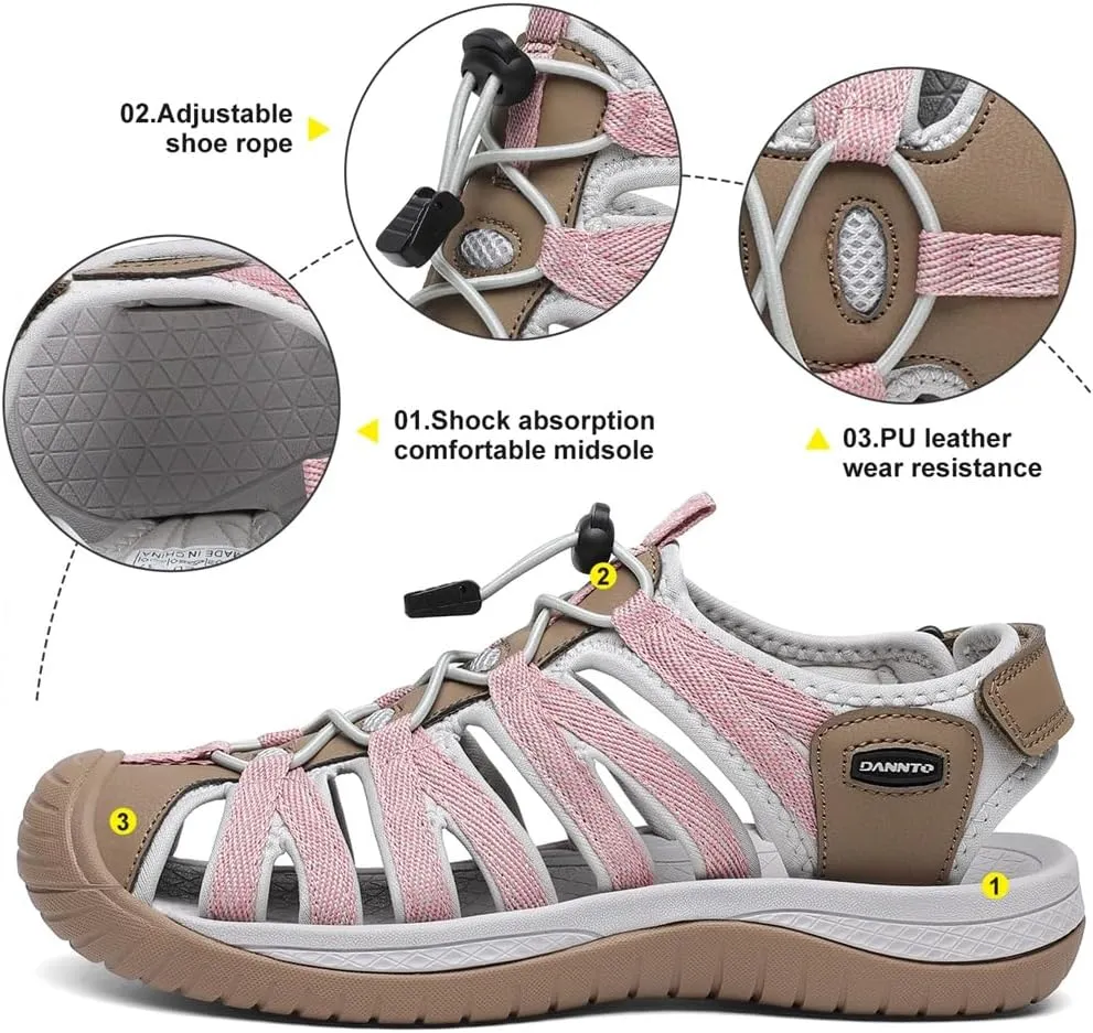 Dannto Women's Closed Toe Hiking Sandals Walking Water Sandal Comfort Athletic Sport Outdoor Sandals