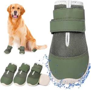 DcOaGt Dog Shoes for Large Dogs, Mesh Breathable Dog Boots & Paw Protectors for Hot Pavement Summer Winter Snow, 360° Anti-Slip Dog Booties for Hiking/Walking,Military Green 4PCS(Size 7)