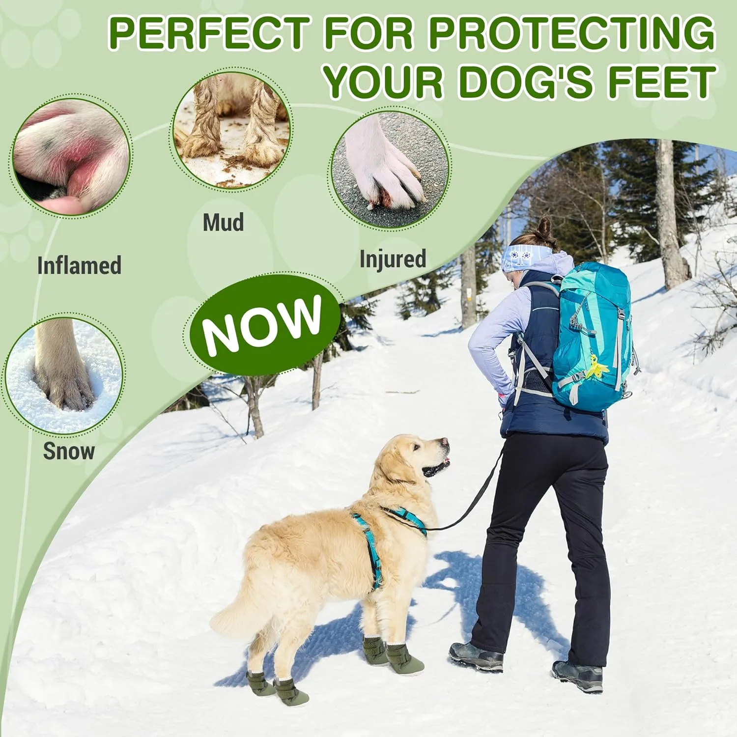 DcOaGt Dog Shoes for Large Dogs, Mesh Breathable Dog Boots & Paw Protectors for Hot Pavement Summer Winter Snow, 360° Anti-Slip Dog Booties for Hiking/Walking,Military Green 4PCS(Size 7)