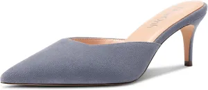 DearOnly Womens Pointed Toe Kitten Heel Mules Slip-on Stiletto Mid Heel Sandals Prom Dress Shoes 2.6 Inches Heels