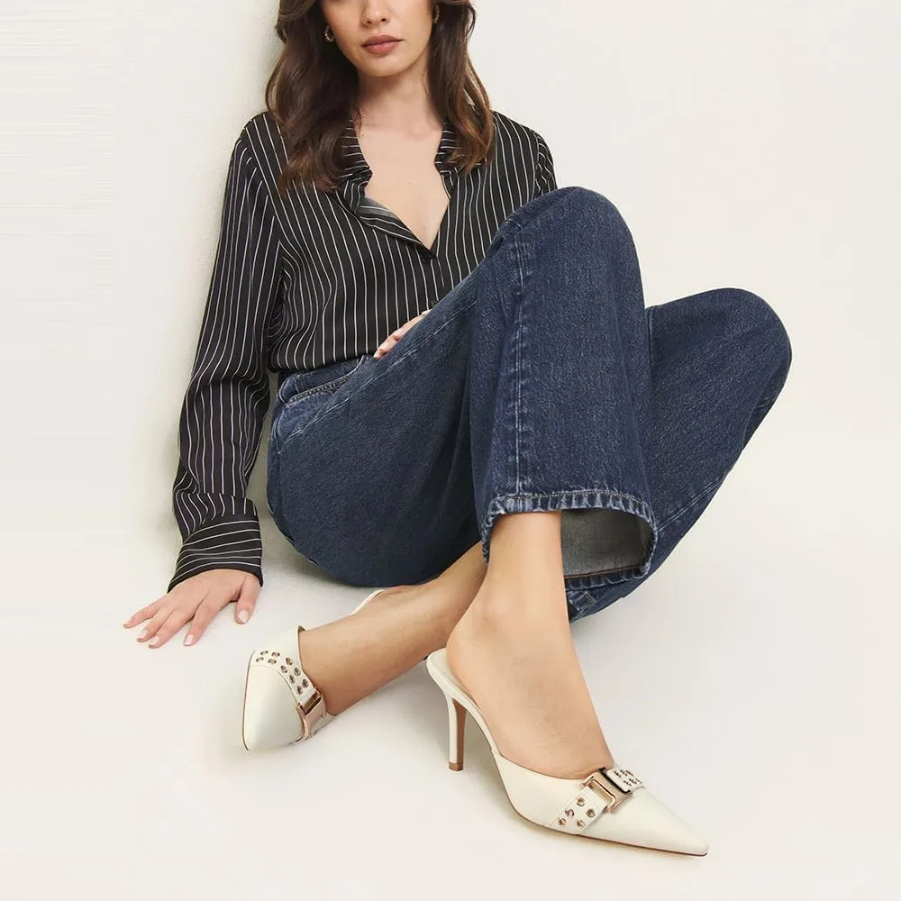 DOEYG Pointed Toe Kitten Heels for Women Closed Toe Heeled Mules Heels Sandals Buckle Stiletto Heels Pumps