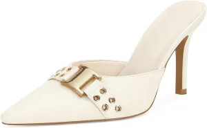 DOEYG Pointed Toe Kitten Heels for Women Closed Toe Heeled Mules Heels Sandals Buckle Stiletto Heels Pumps