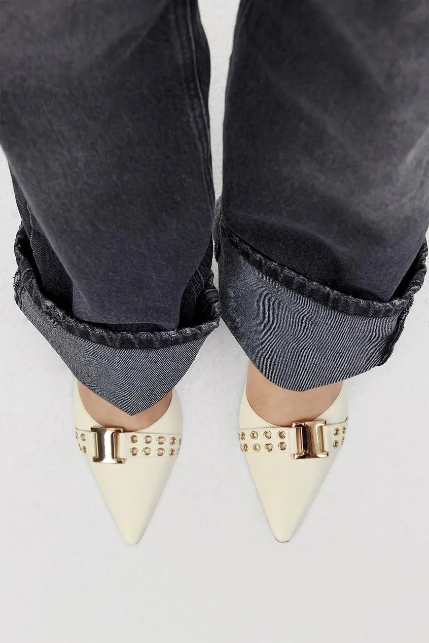 DOEYG Pointed Toe Kitten Heels for Women Closed Toe Heeled Mules Heels Sandals Buckle Stiletto Heels Pumps