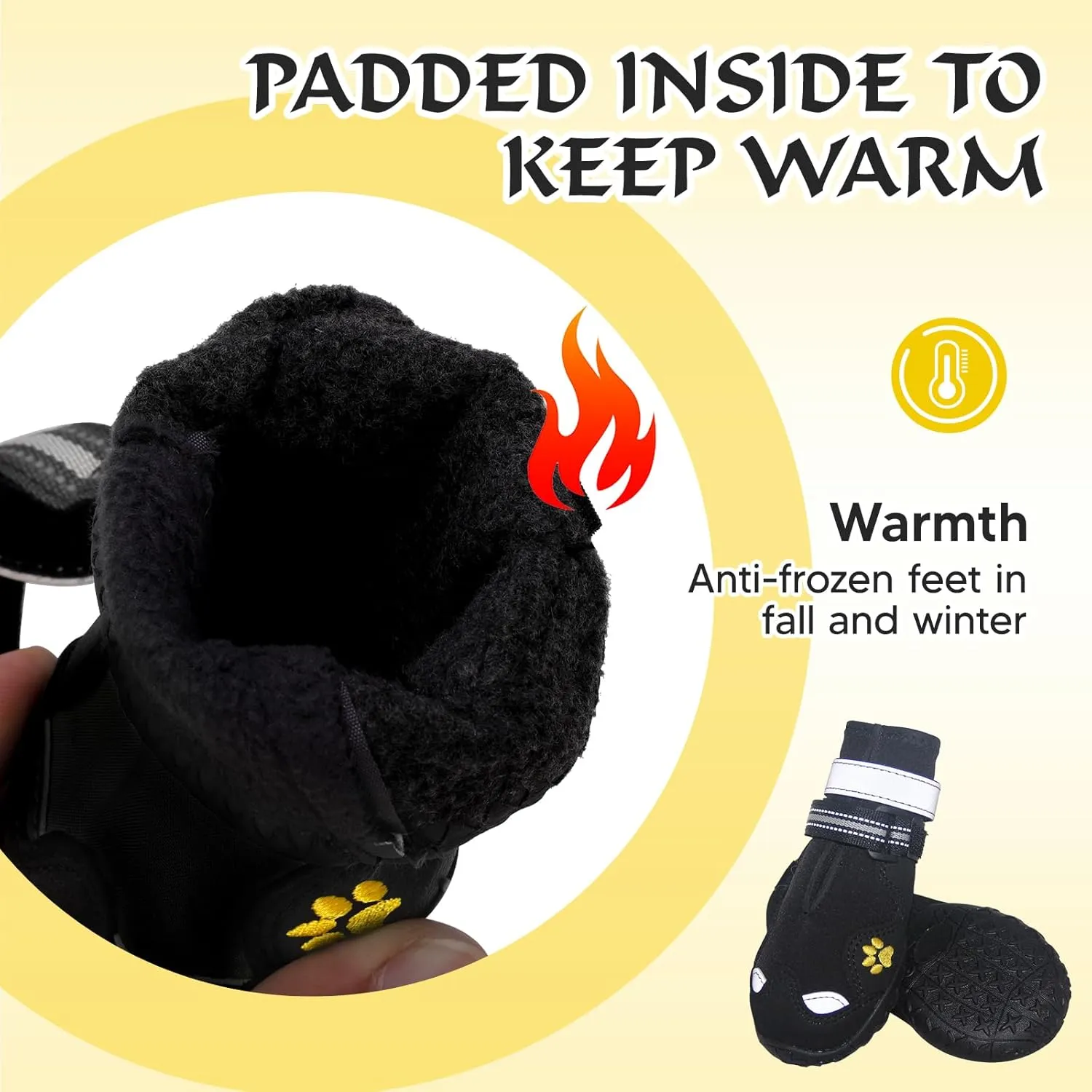 Dog Shoes, FISHOAKY Dog Shoes for Large Dogs, Anti Slip Dog Boots & Paw Protectors for Winter Snowy and Summer Hot Pavement, 4 Pack Dog Booties Waterproof for Large Size Dogs with Black (Size 8)