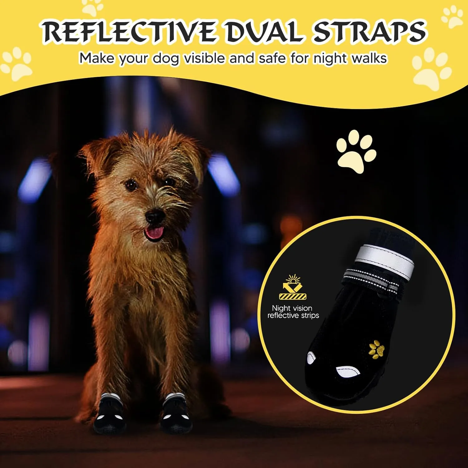 Dog Shoes, FISHOAKY Dog Shoes for Large Dogs, Anti Slip Dog Boots & Paw Protectors for Winter Snowy and Summer Hot Pavement, 4 Pack Dog Booties Waterproof for Large Size Dogs with Black (Size 8)