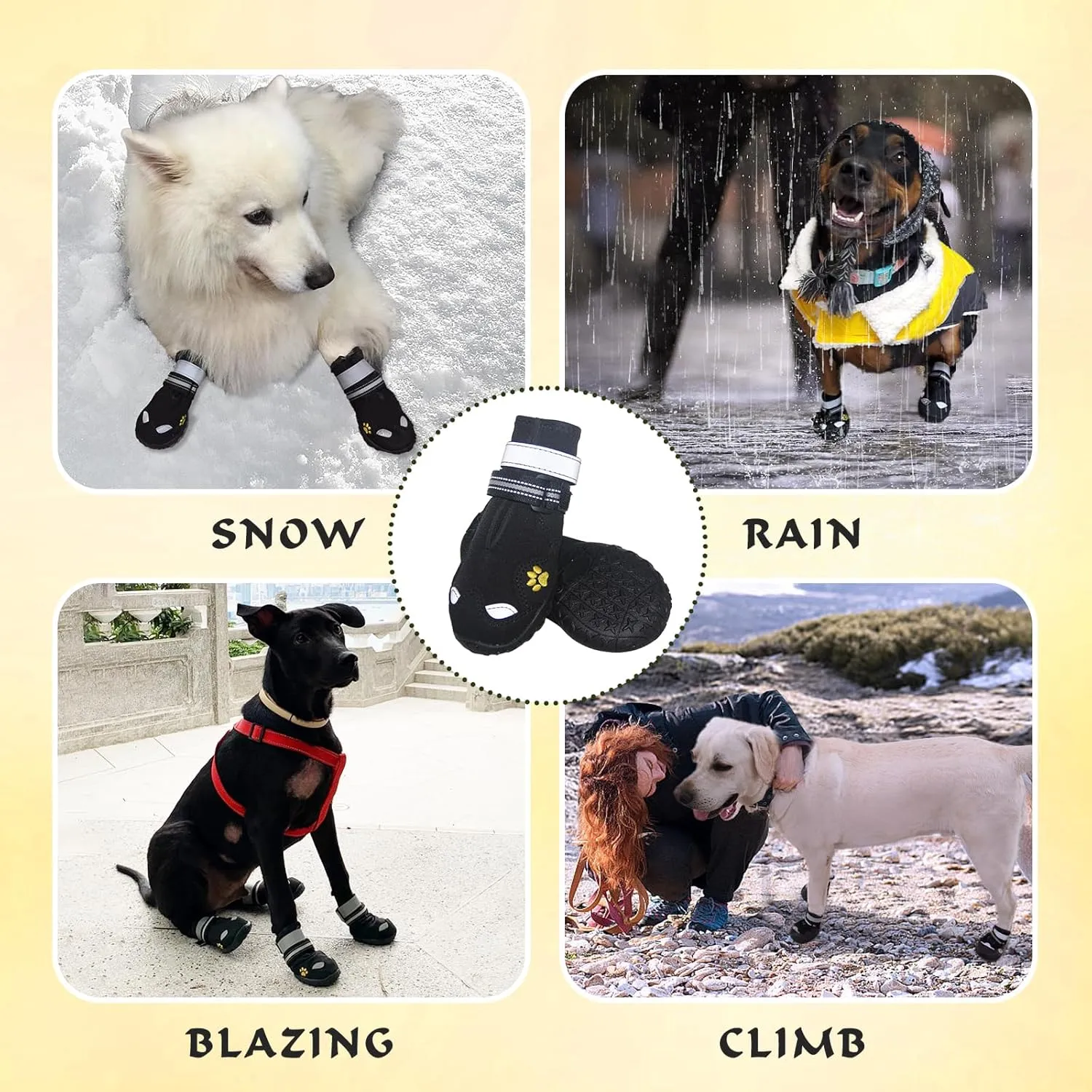 Dog Shoes, FISHOAKY Dog Shoes for Large Dogs, Anti Slip Dog Boots & Paw Protectors for Winter Snowy and Summer Hot Pavement, 4 Pack Dog Booties Waterproof for Large Size Dogs with Black (Size 8)