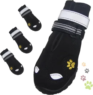 Dog Shoes, FISHOAKY Dog Shoes for Large Dogs, Anti Slip Dog Boots & Paw Protectors for Winter Snowy and Summer Hot Pavement, 4 Pack Dog Booties Waterproof for Large Size Dogs with Black (Size 8)