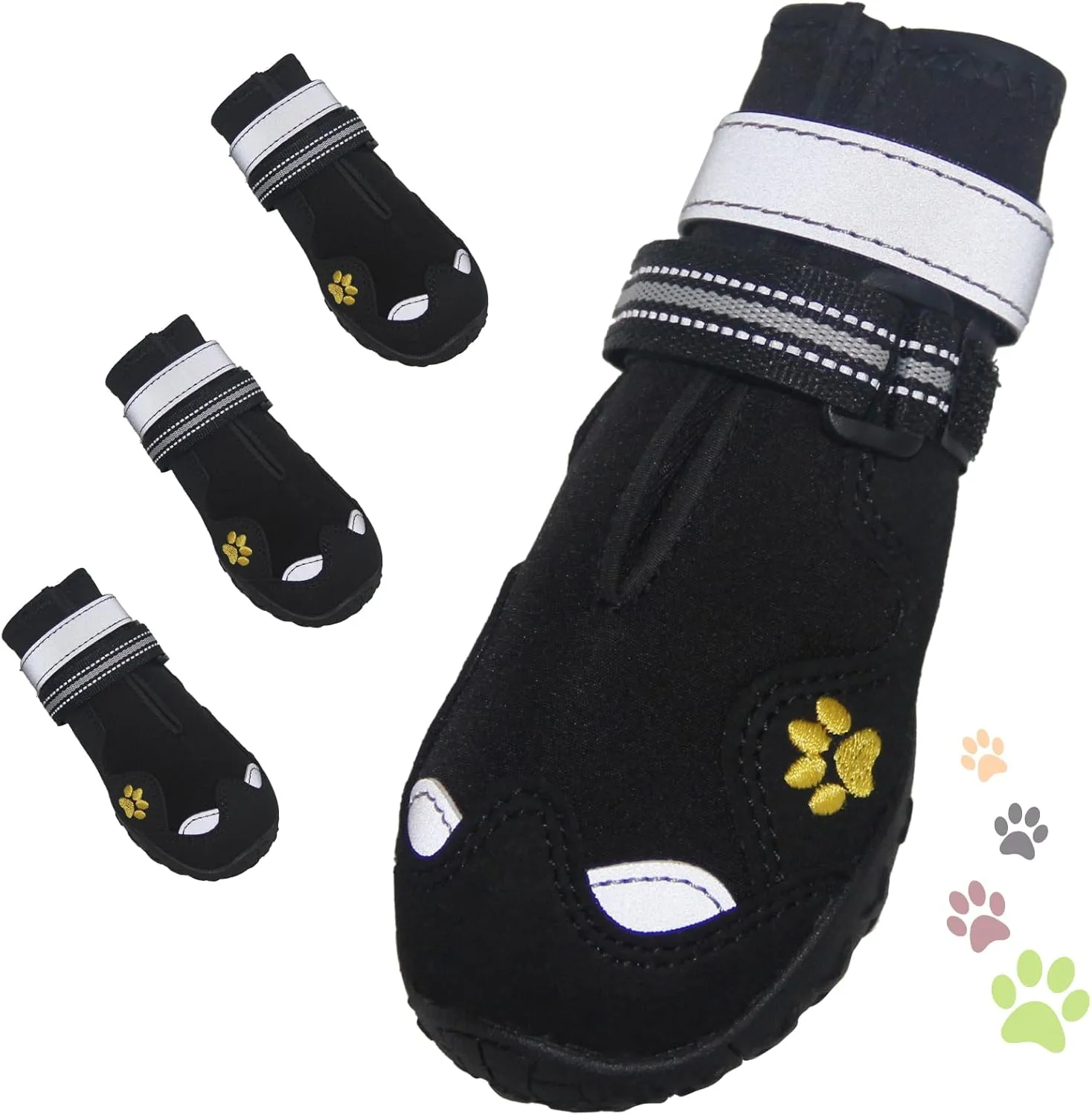 Dog Shoes, FISHOAKY Dog Shoes for Large Dogs, Anti Slip Dog Boots & Paw Protectors for Winter Snowy and Summer Hot Pavement, 4 Pack Dog Booties Waterproof for Large Size Dogs with Black (Size 8)