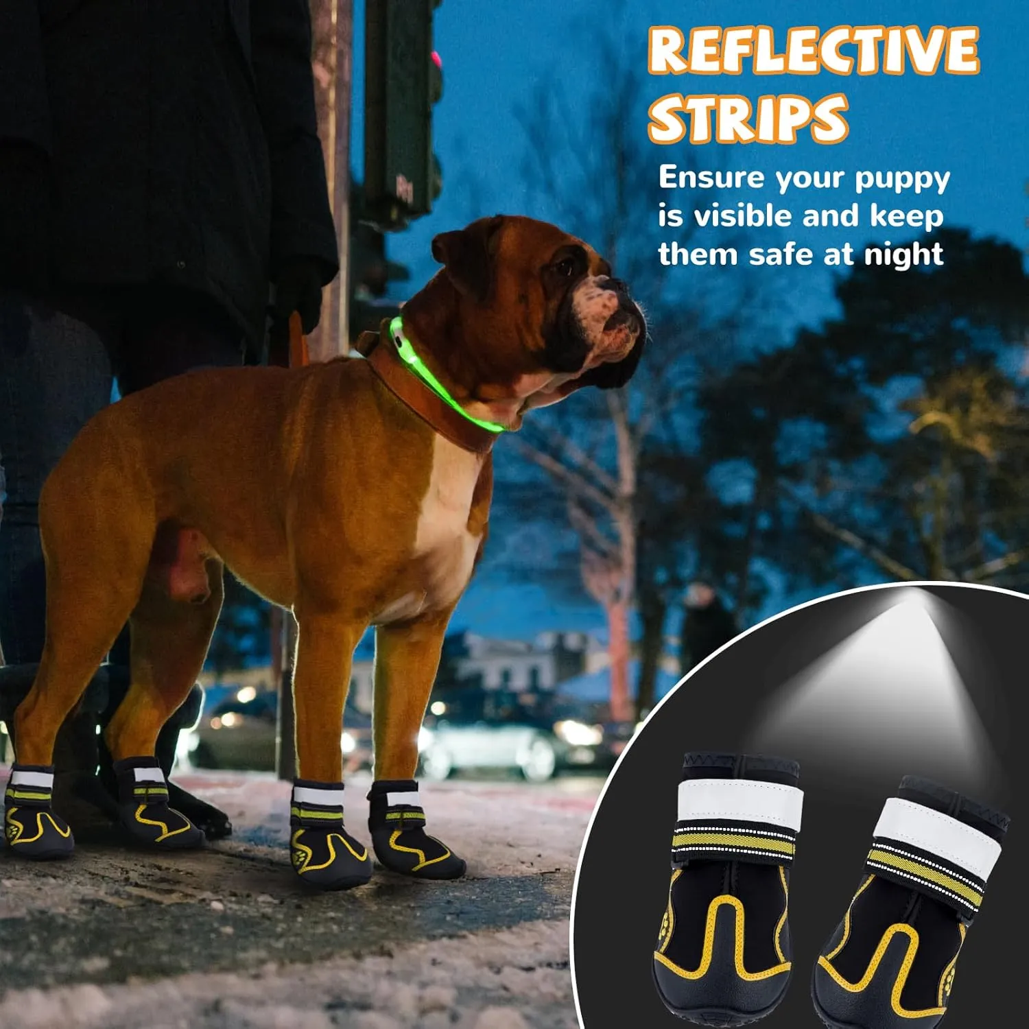 Dog Shoes for Hot Pavement,Dog Boots & Paw Protectors for Large Medium Size Dogs to Prevent Licking,Dog Booties with Reflective for Outdoor,Hiking,Hardwood Floors,Winter Snow(Black Yellow, Size6)