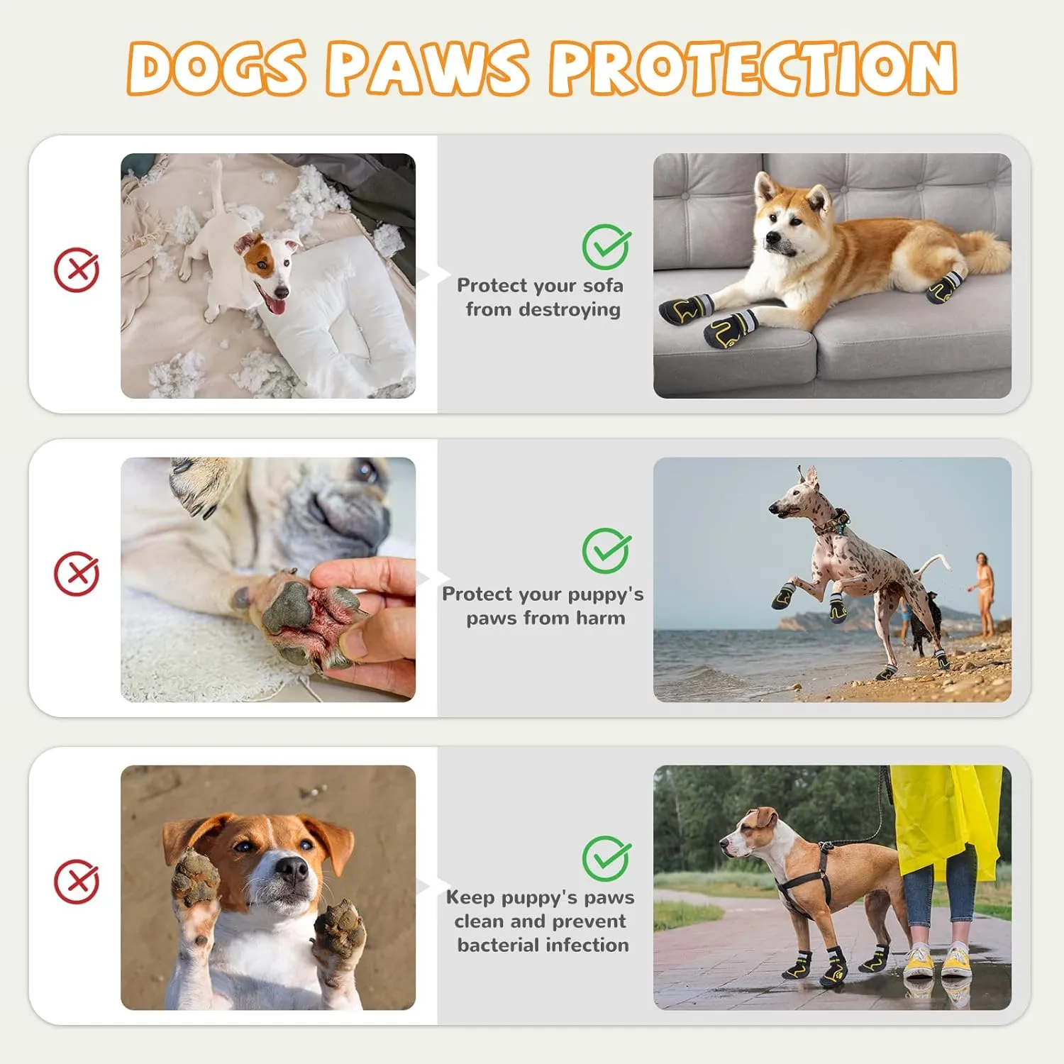 Dog Shoes for Hot Pavement,Dog Boots & Paw Protectors for Large Medium Size Dogs to Prevent Licking,Dog Booties with Reflective for Outdoor,Hiking,Hardwood Floors,Winter Snow(Black Yellow, Size6)