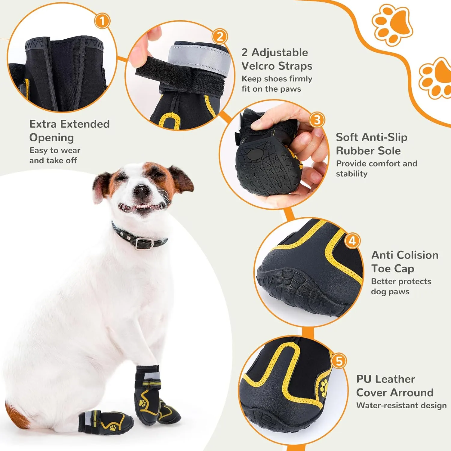 Dog Shoes for Hot Pavement,Dog Boots & Paw Protectors for Large Medium Size Dogs to Prevent Licking,Dog Booties with Reflective for Outdoor,Hiking,Hardwood Floors,Winter Snow(Black Yellow, Size6)