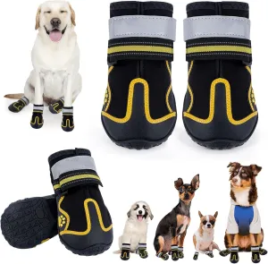 Dog Shoes for Hot Pavement,Dog Boots & Paw Protectors for Large Medium Size Dogs to Prevent Licking,Dog Booties with Reflective for Outdoor,Hiking,Hardwood Floors,Winter Snow(Black Yellow, Size6)
