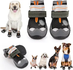 Dog Shoes for Large Medium Dogs, Dog Shoes for Summer Hot Pavement, Dog Boots & Paw Protectors Anti-Slip Waterproof Dog Booties for Outdoor Hiking Hardwood Floor with Reflective Straps Size 6