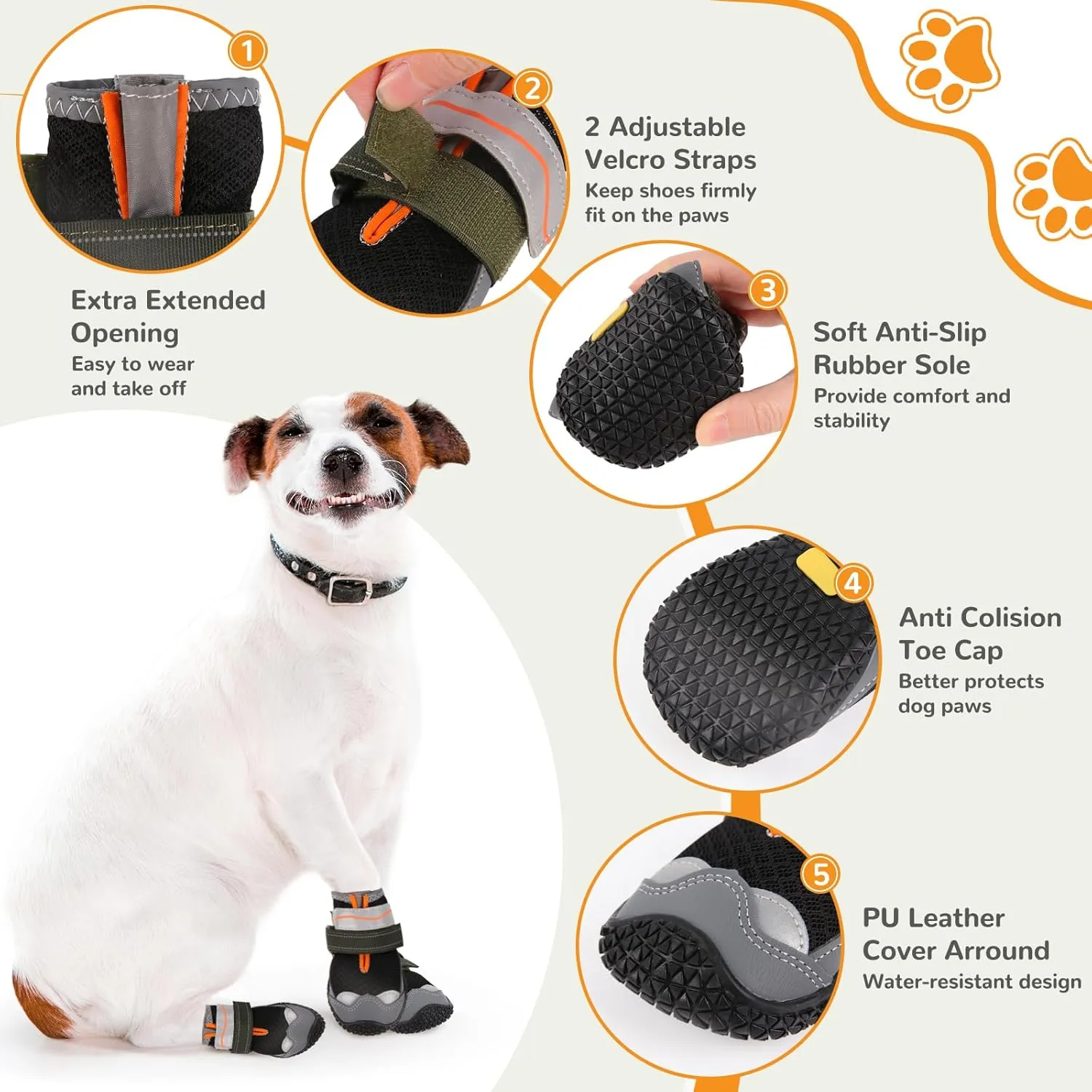 Dog Shoes for Large Medium Dogs, Dog Shoes for Summer Hot Pavement, Dog Boots & Paw Protectors Anti-Slip Waterproof Dog Booties for Outdoor Hiking Hardwood Floor with Reflective Straps Size 6