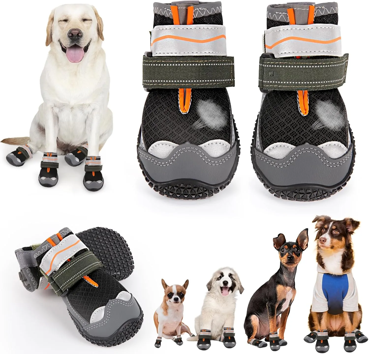 Dog Shoes for Large Medium Dogs, Dog Shoes for Summer Hot Pavement, Dog Boots & Paw Protectors Anti-Slip Waterproof Dog Booties for Outdoor Hiking Hardwood Floor with Reflective Straps Size 6