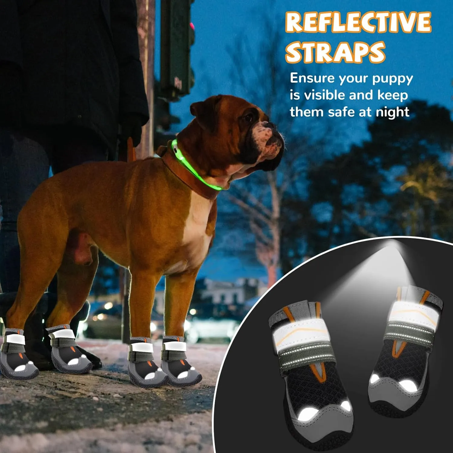 Dog Shoes for Large Medium Dogs, Dog Shoes for Summer Hot Pavement, Dog Boots & Paw Protectors Anti-Slip Waterproof Dog Booties for Outdoor Hiking Hardwood Floor with Reflective Straps Size 6