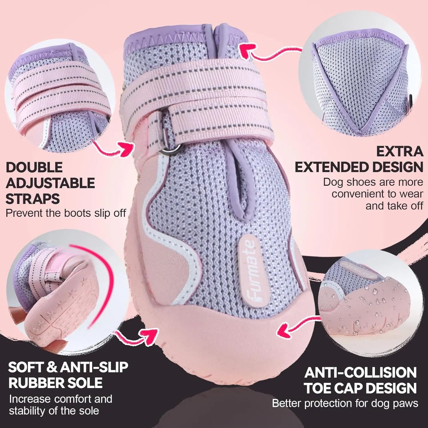 Dog Shoes for Large Small Medium Dogs, Breathable Mesh Dog Boots & Paw Protectors for Summer Hot Pavement Winter Snow, Waterproof Anti-Slip Dog Booties for Hiking Hardwood Floors(Pink-Purple1)