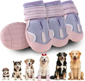 Dog Shoes for Large Small Medium Dogs, Breathable Mesh Dog Boots & Paw Protectors for Summer Hot Pavement Winter Snow, Waterproof Anti-Slip Dog Booties for Hiking Hardwood Floors(Pink-Purple1)