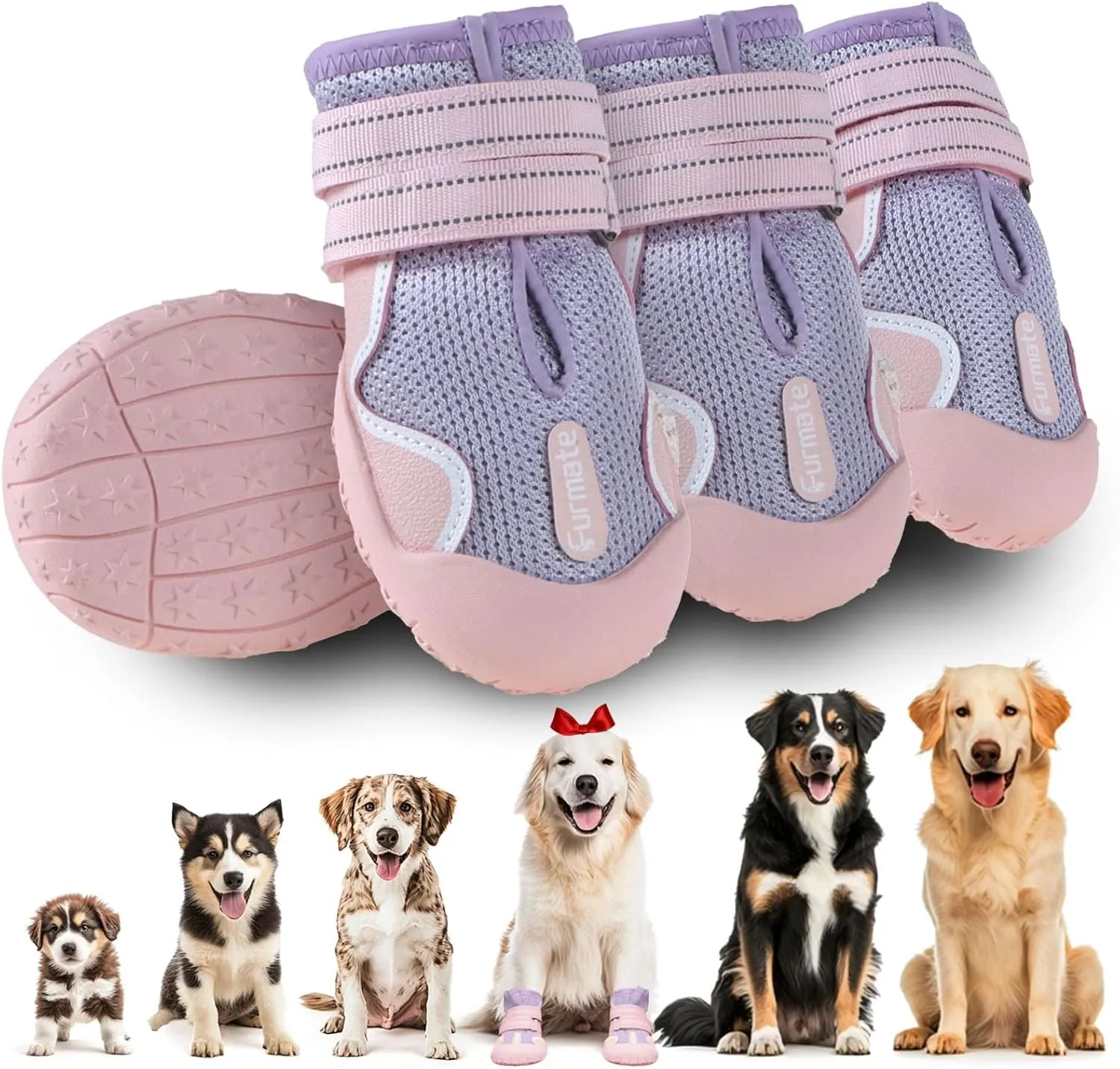 Dog Shoes for Large Small Medium Dogs, Breathable Mesh Dog Boots & Paw Protectors for Summer Hot Pavement Winter Snow, Waterproof Anti-Slip Dog Booties for Hiking Hardwood Floors(Pink-Purple1)