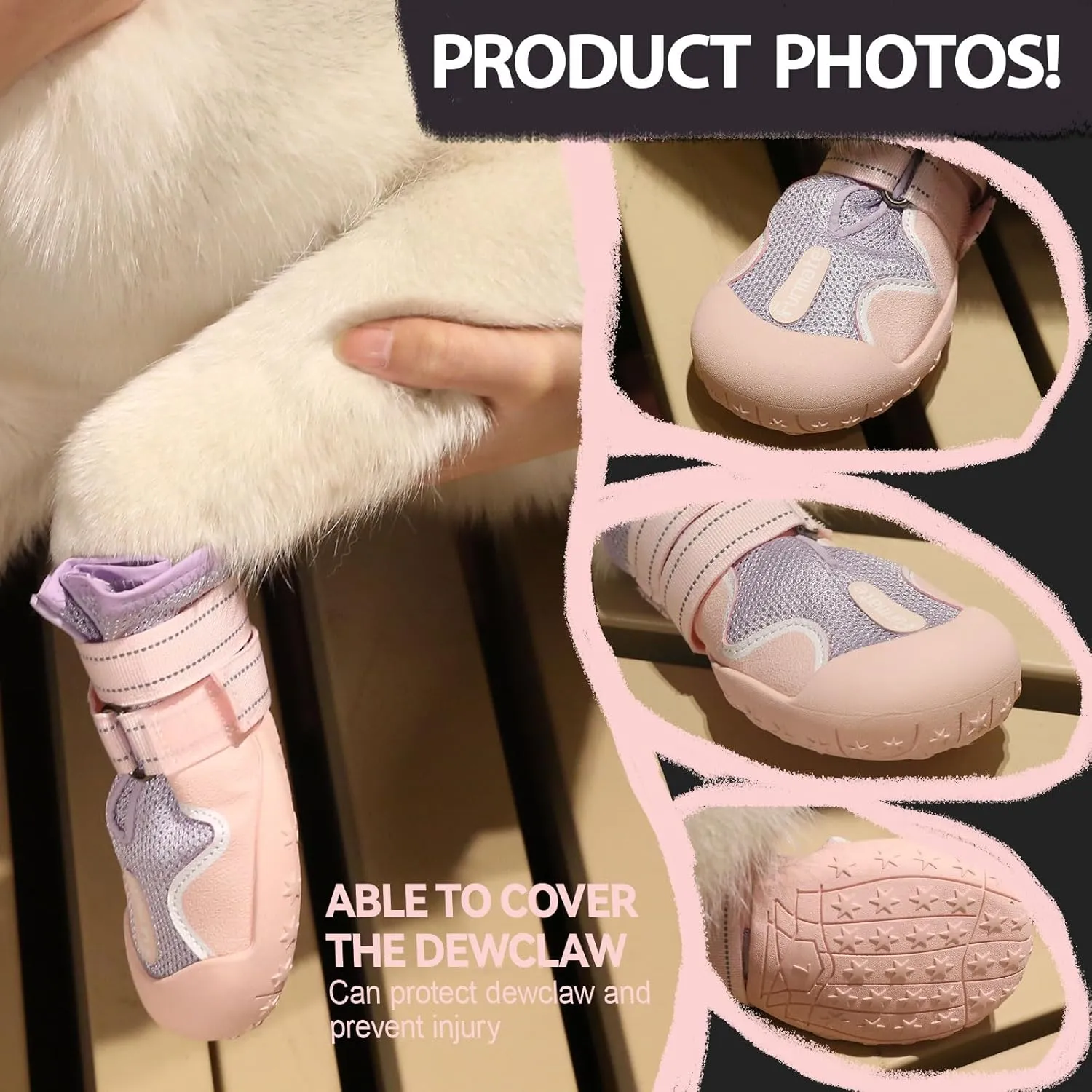 Dog Shoes for Large Small Medium Dogs, Breathable Mesh Dog Boots & Paw Protectors for Summer Hot Pavement Winter Snow, Waterproof Anti-Slip Dog Booties for Hiking Hardwood Floors(Pink-Purple1)
