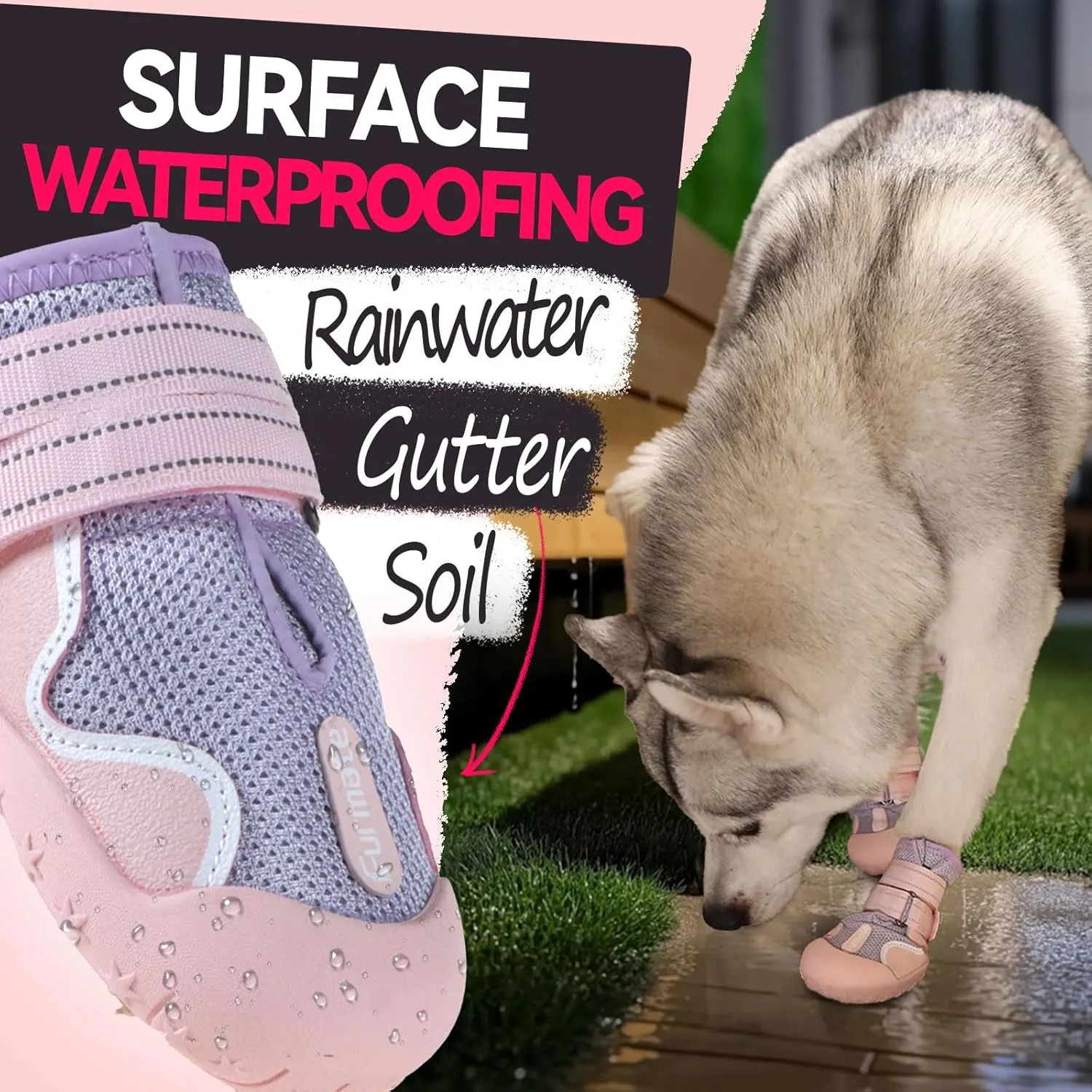 Dog Shoes for Large Small Medium Dogs, Breathable Mesh Dog Boots & Paw Protectors for Summer Hot Pavement Winter Snow, Waterproof Anti-Slip Dog Booties for Hiking Hardwood Floors(Pink-Purple1)