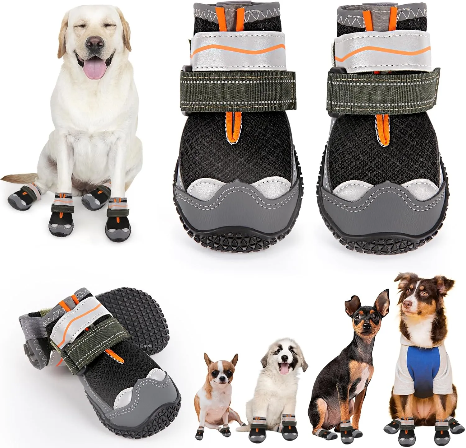 Dog Shoes for Large Small Medium Dogs, Dog Shoes for Summer Hot Pavement, Dog Boots & Paw Protectors Anti-Slip Waterproof for Outdoor Hiking Hardwood Floor Snow with Reflective Straps Size 8