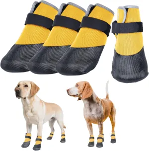 Dog Shoes Lightweight Dog Boots-Breathable Knitted Paw Protector with Adjustable Strap for Hot Pavement, Rain Walking, Hardwood Floors Anti Slip Reduce Noise, Prevent Licking Paws(Yellow,XL)