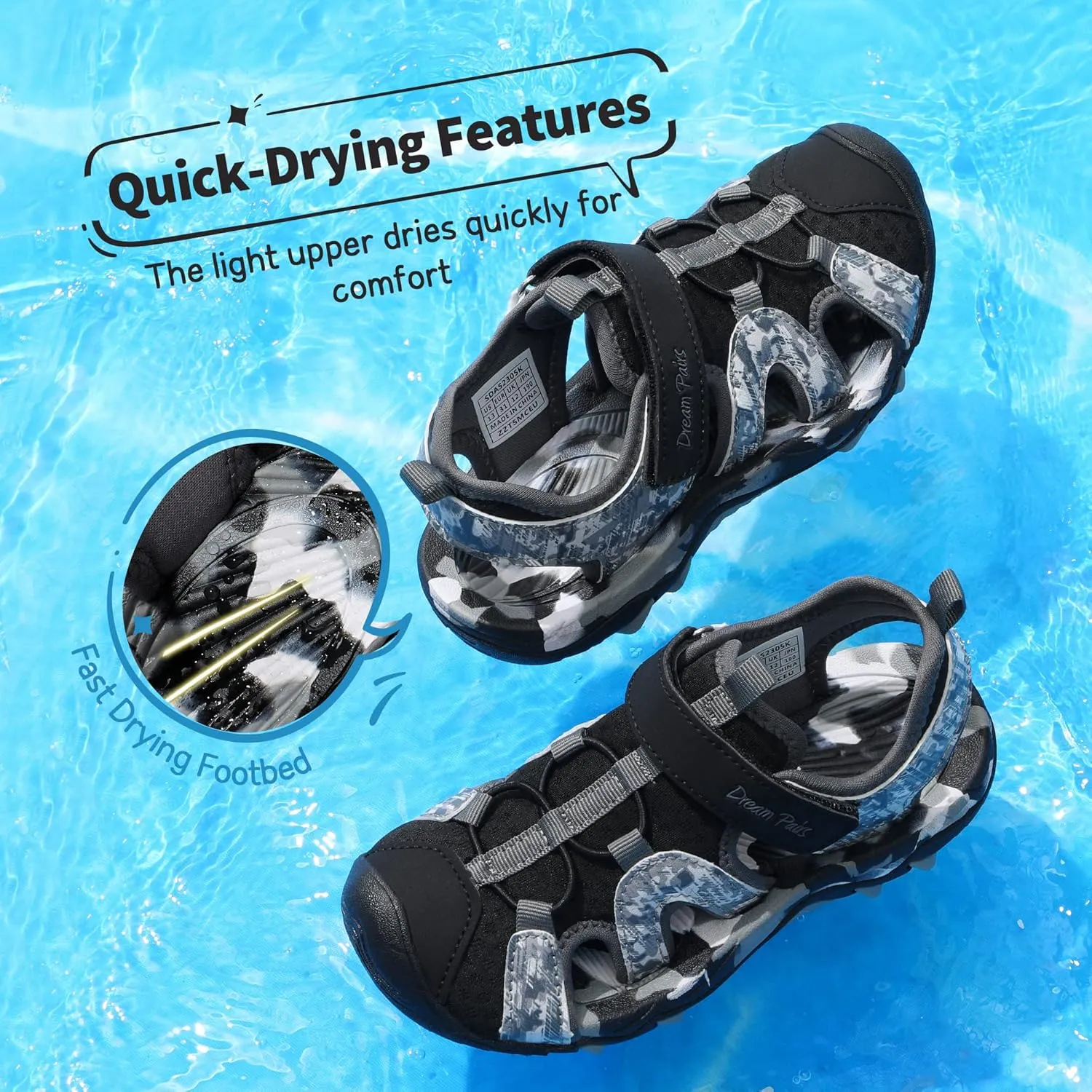 DREAM PAIRS Boys Girls Summer Outdoor Athletic Sport Sandals for Little/Big Kid
