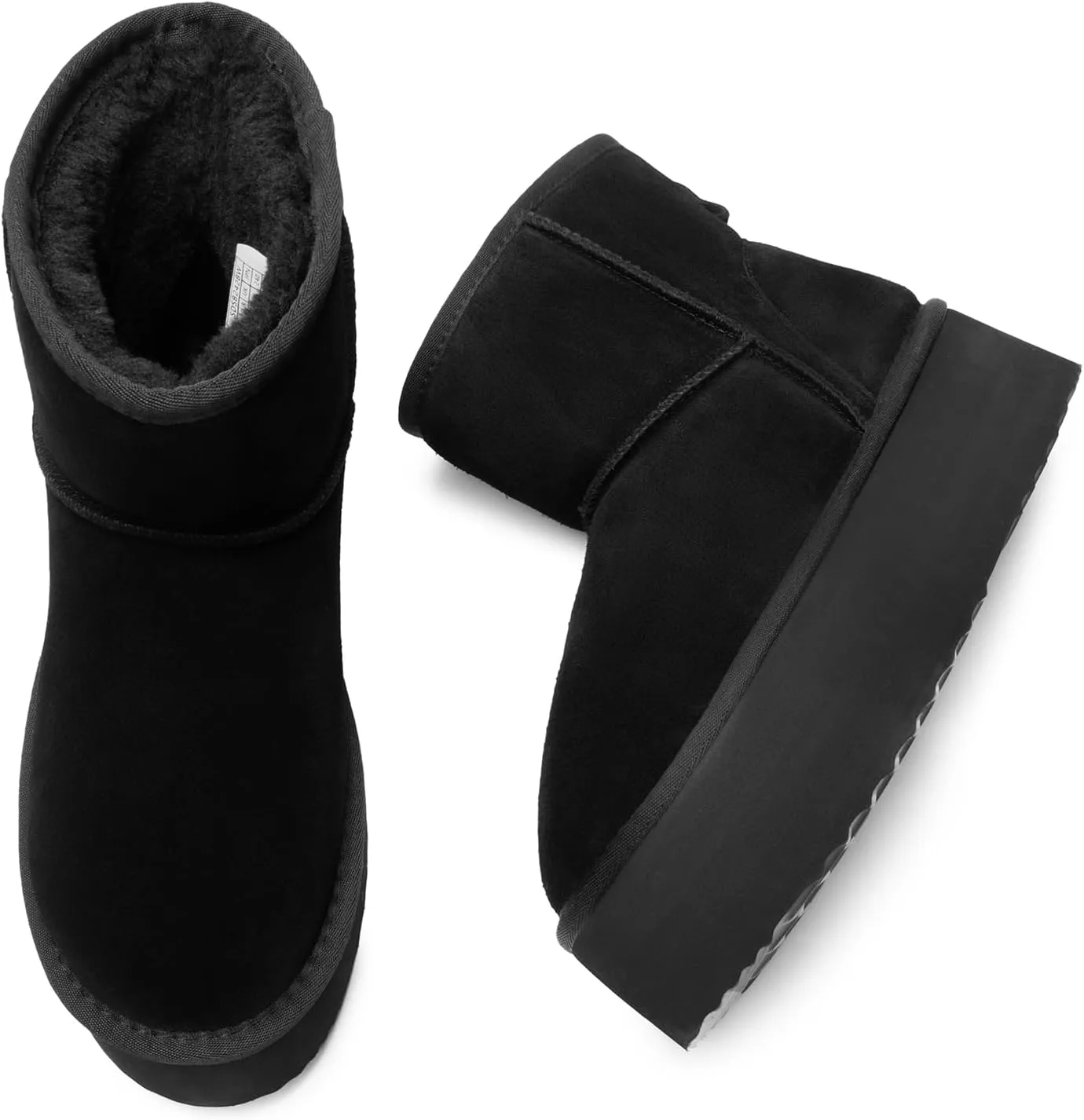DREAM PAIRS Genuine Suede Classic Platform Boots for Women Water Resistant FuzzyClassic Ankle Winter Snow Low Boots with DIY Bows Faux Fur Lining Memory Foam Anti-Slip