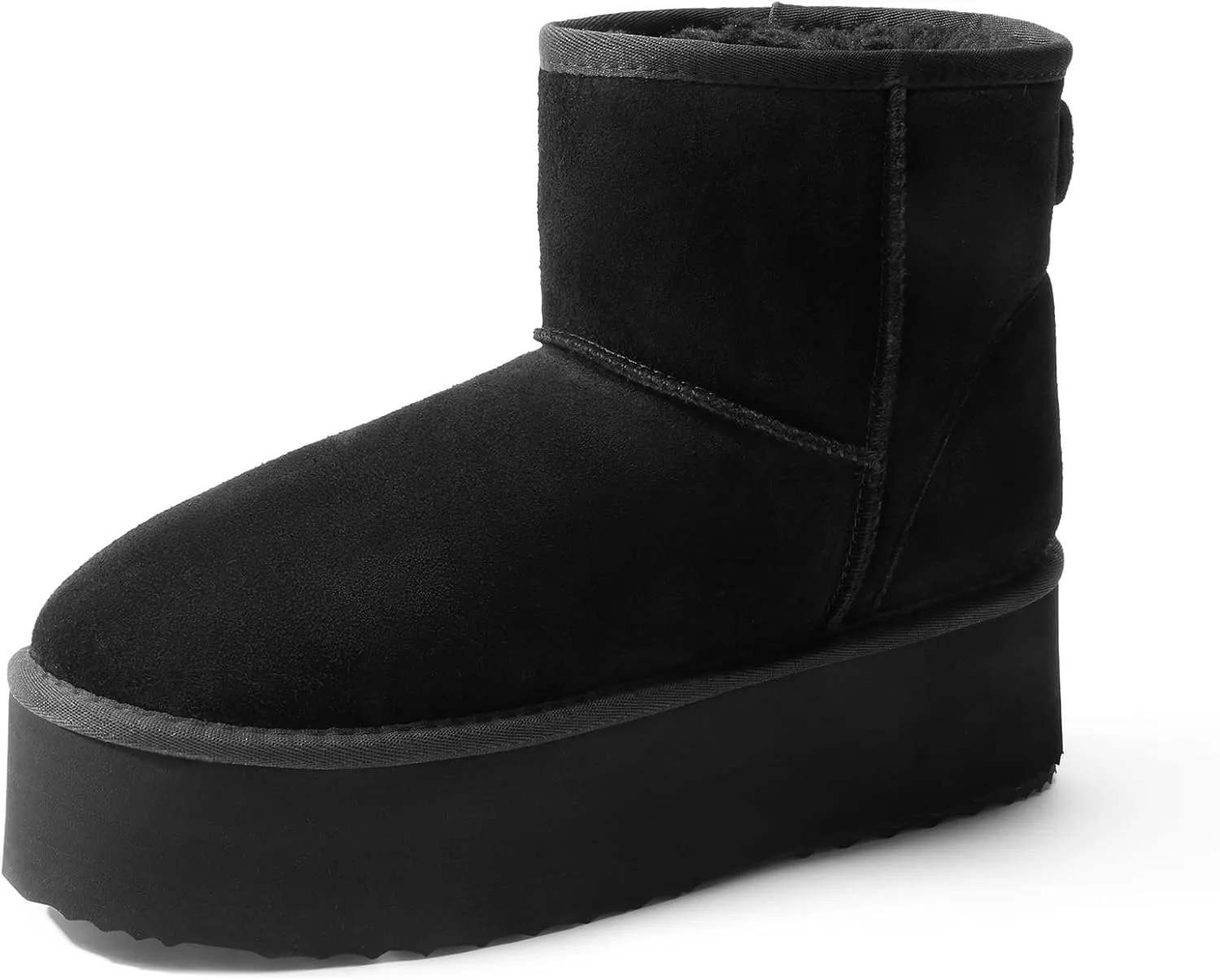 DREAM PAIRS Genuine Suede Classic Platform Boots for Women Water Resistant FuzzyClassic Ankle Winter Snow Low Boots with DIY Bows Faux Fur Lining Memory Foam Anti-Slip