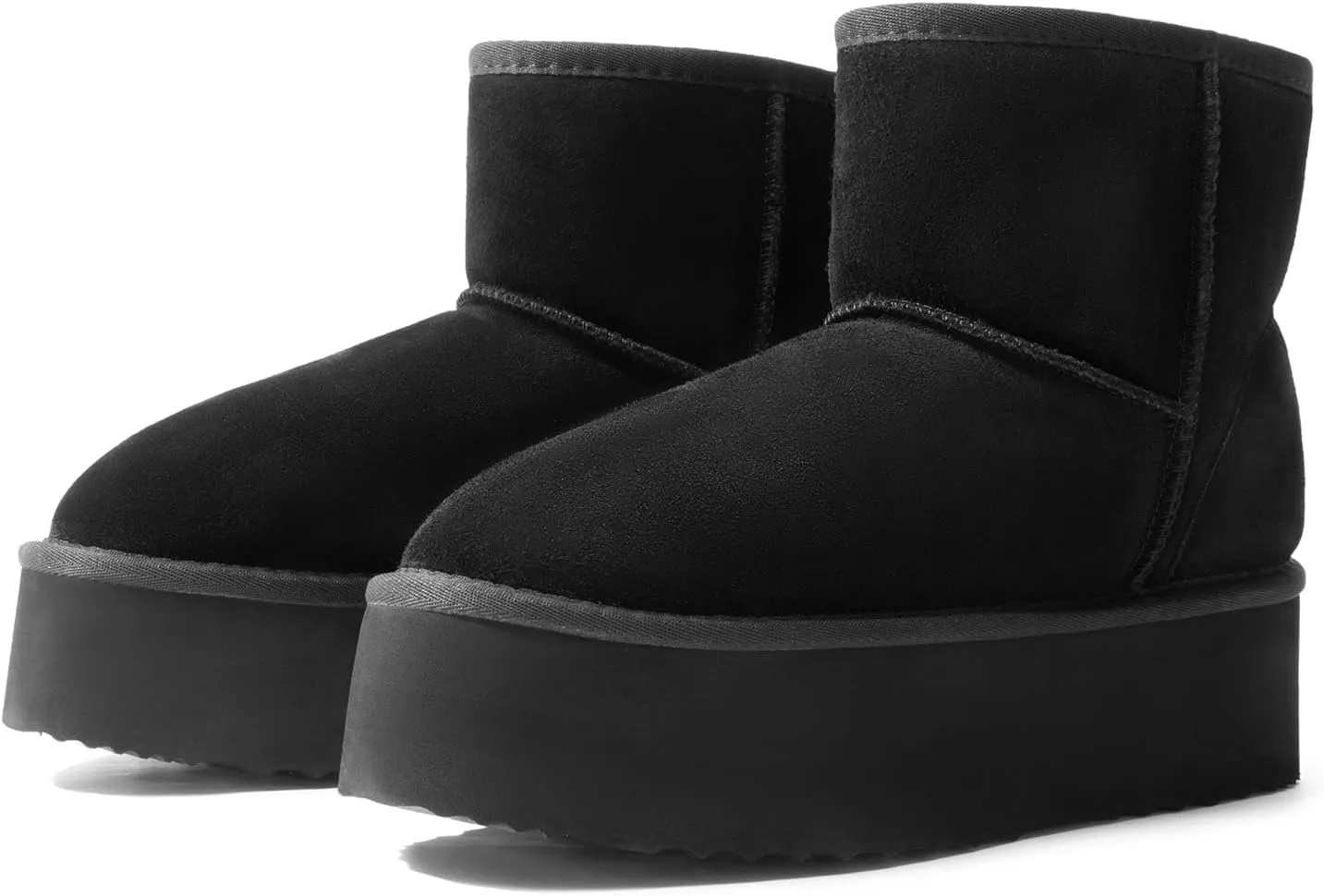 DREAM PAIRS Genuine Suede Classic Platform Boots for Women Water Resistant FuzzyClassic Ankle Winter Snow Low Boots with DIY Bows Faux Fur Lining Memory Foam Anti-Slip